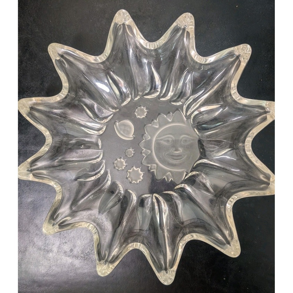 Celestial Frosted Glass Dish & Two Anchor Hocking Gold Star Low-ball Glasses Vng